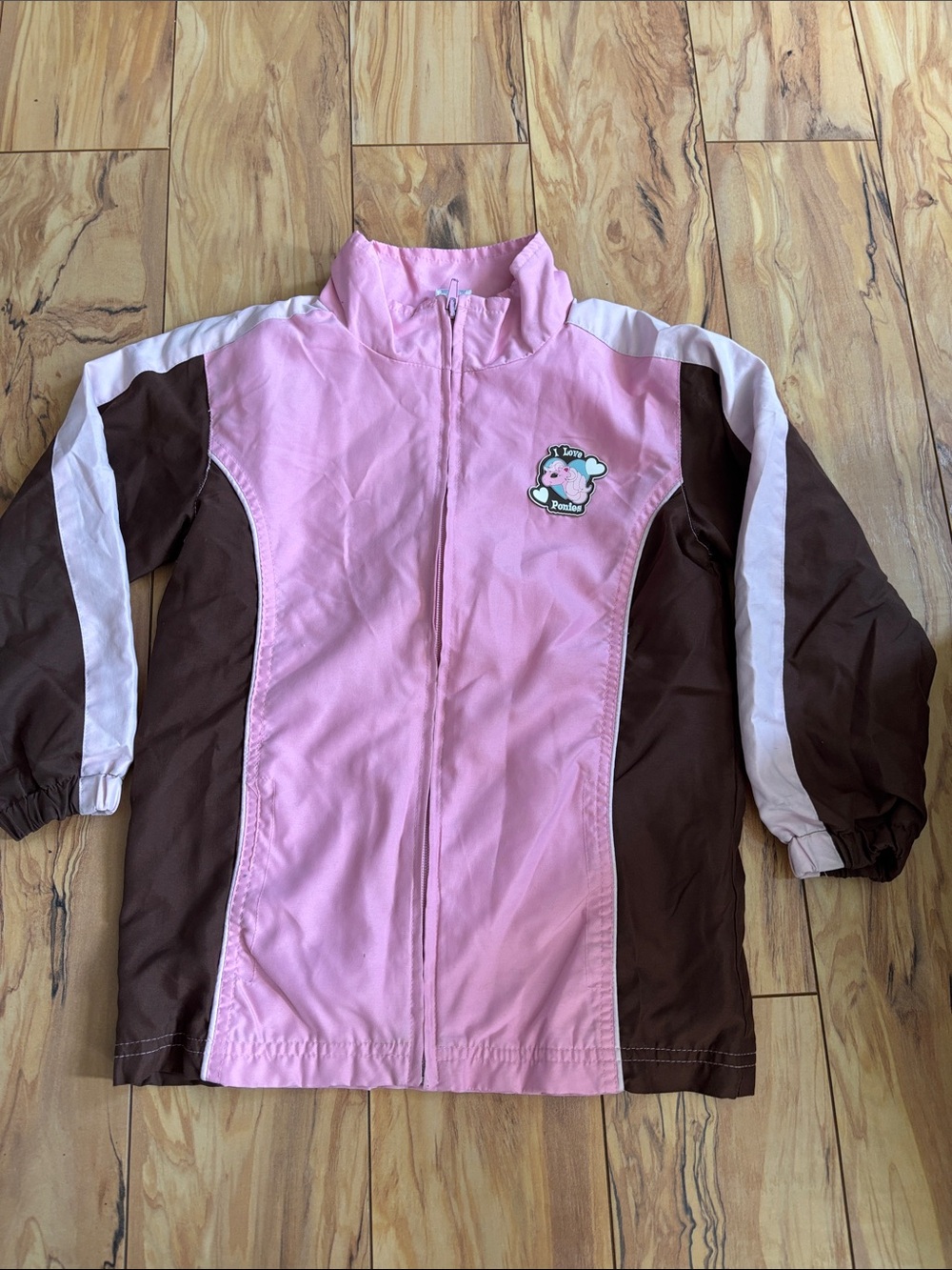 Kid Zone Girls Pink & Brown Colorblock Zip-Up Jacket
